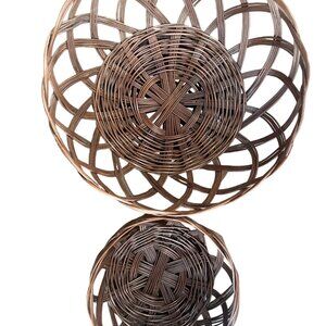 Vintage Wicker Set Of 2 Rustic Brown Woven Nesting Baskets